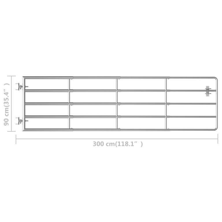 Poartă de câmp cu 5 bare, argintiu, (115-300) x 90 cm, oțel