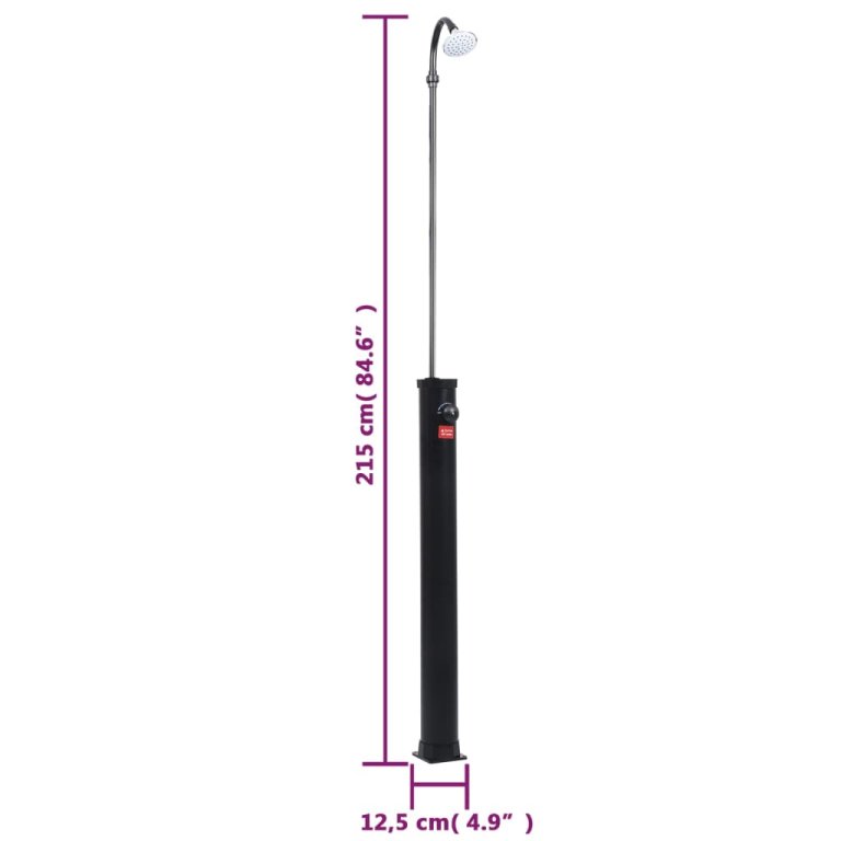 Duș solar de grădină, negru, 215 cm, 8 L