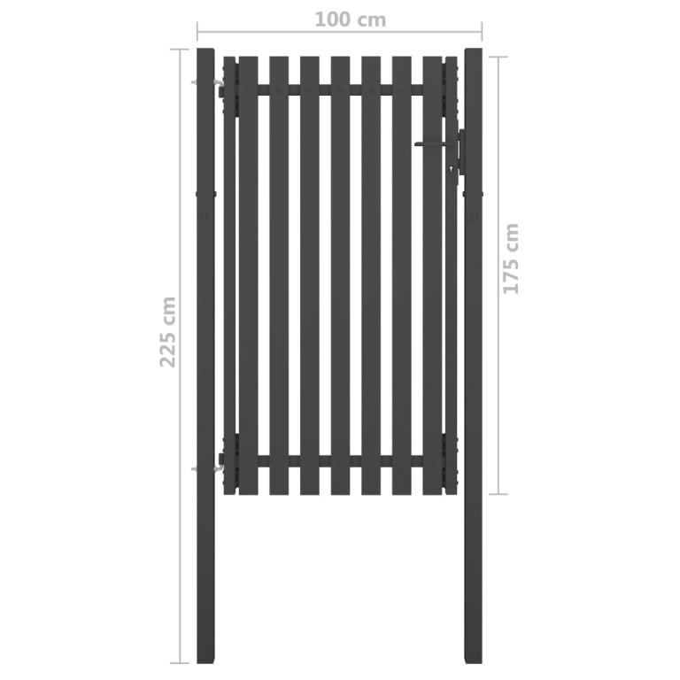 Poartă de gard grădină, antracit, 1 x 2,25 m, oțel