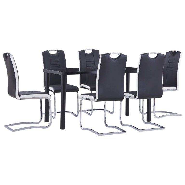 Set mobilier de bucătărie, 7 piese, negru, piele ecologică