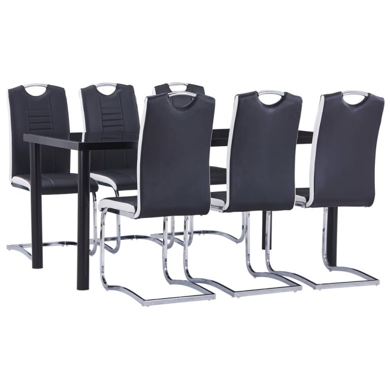 Set mobilier de bucătărie, 7 piese, negru, piele ecologică