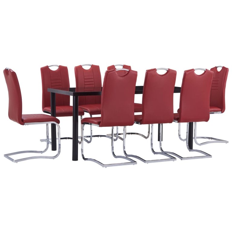 Set mobilier de bucătărie, 9 piese, roșu, piele ecologică