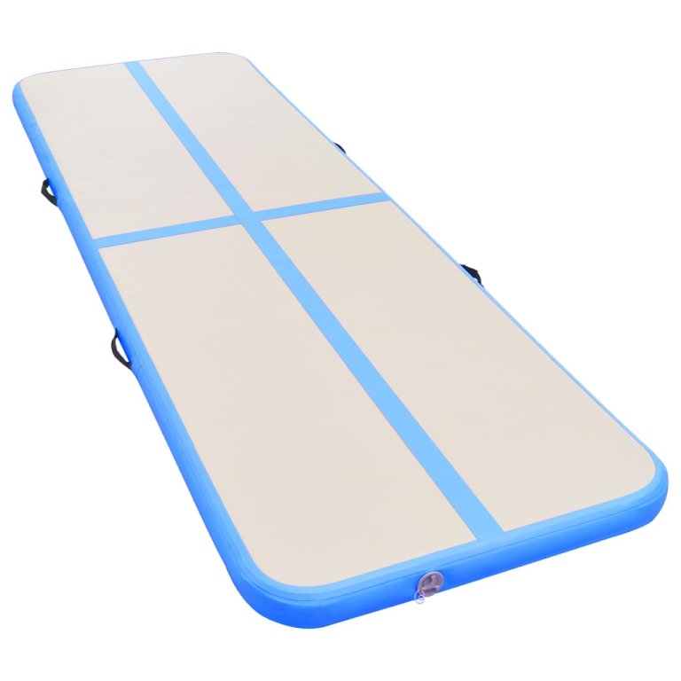 Saltea gimnastică gonflabilă cu pompă albastru 500x100x10cm PVC