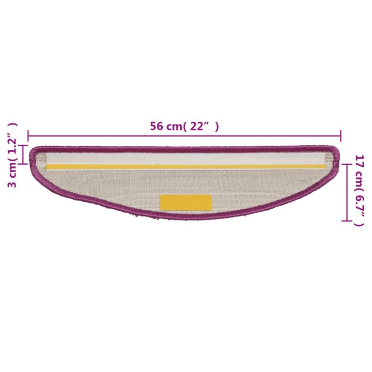 Covorașe pentru trepte scară, 15 buc., violet, 56x17x3 cm