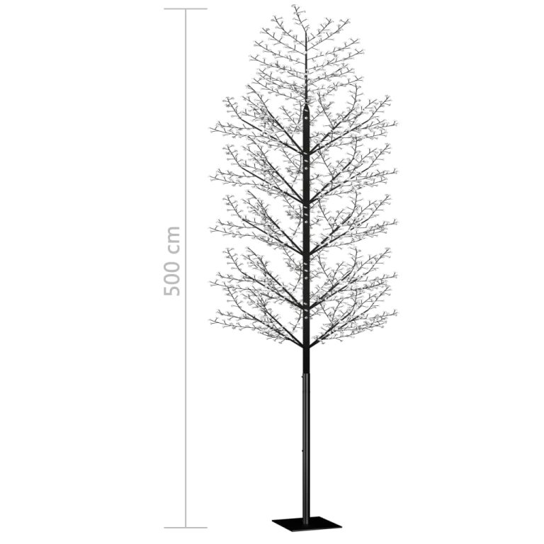 Pom Crăciun, 2000 LED-uri alb rece, flori de cireș, 500 cm