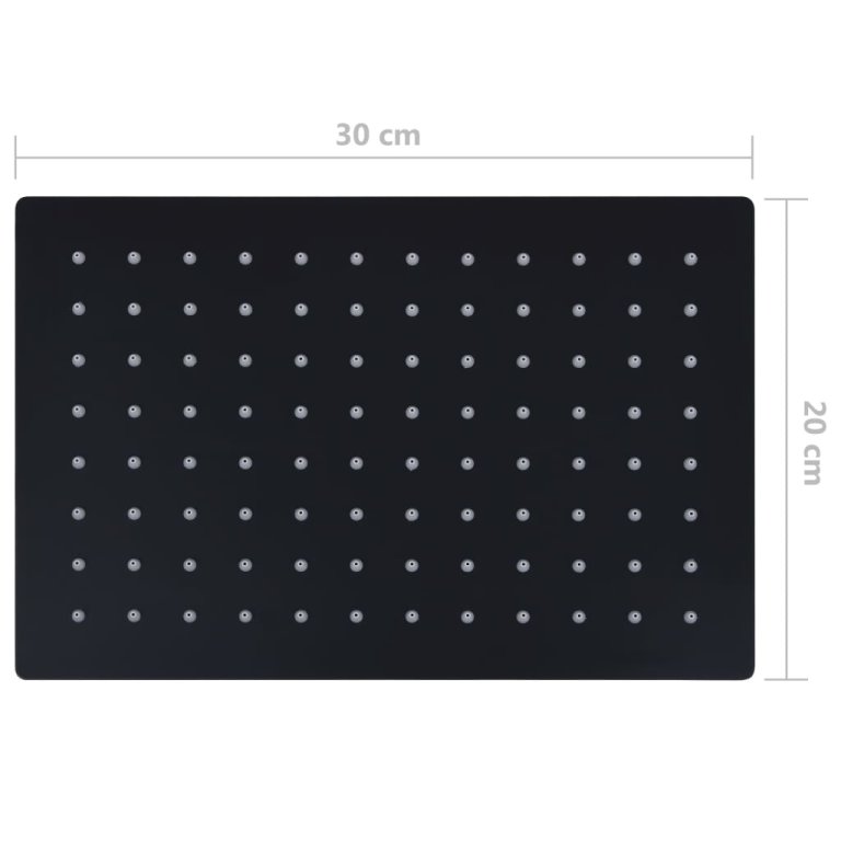 Cap duș dreptunghiular tip ploaie negru 30x20cm oțel inoxidabil