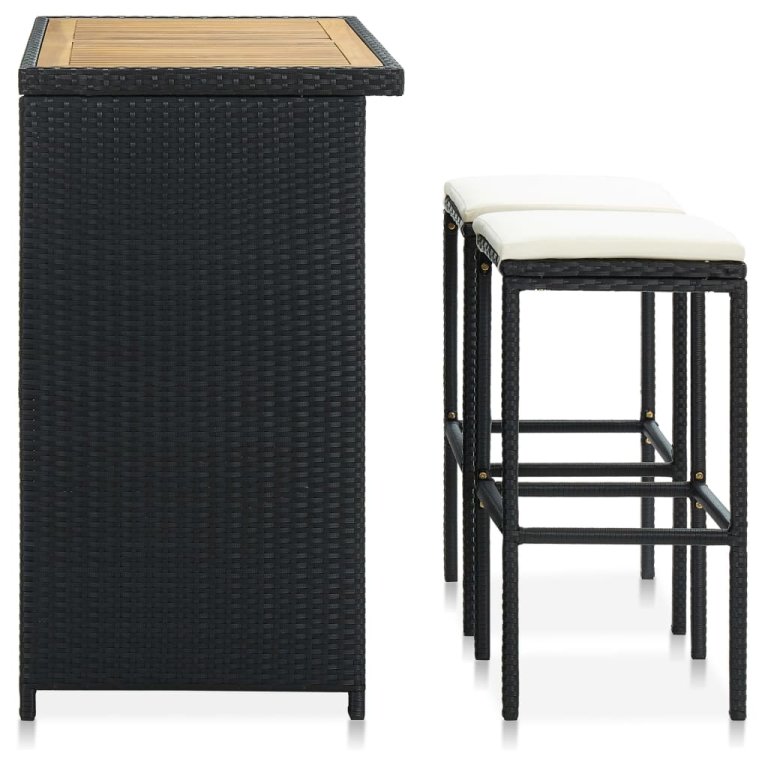 Set mobilier de bar, 3 piese, negru, poliratan