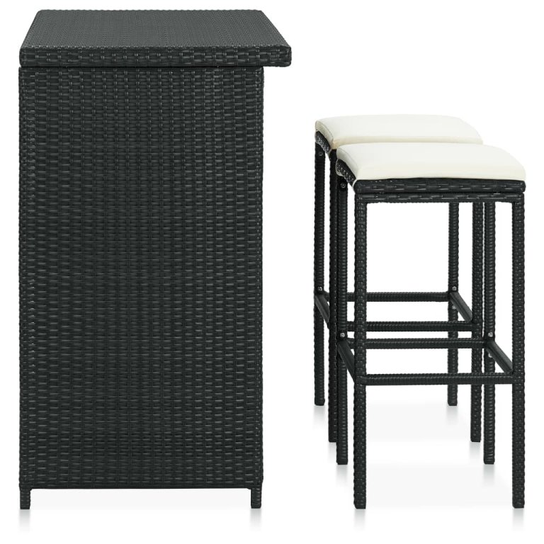 Set mobilier de bar, 3 piese, negru, poliratan