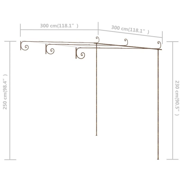 Pergolă de grădină, maro antic, 3x3x2,5 m, fier