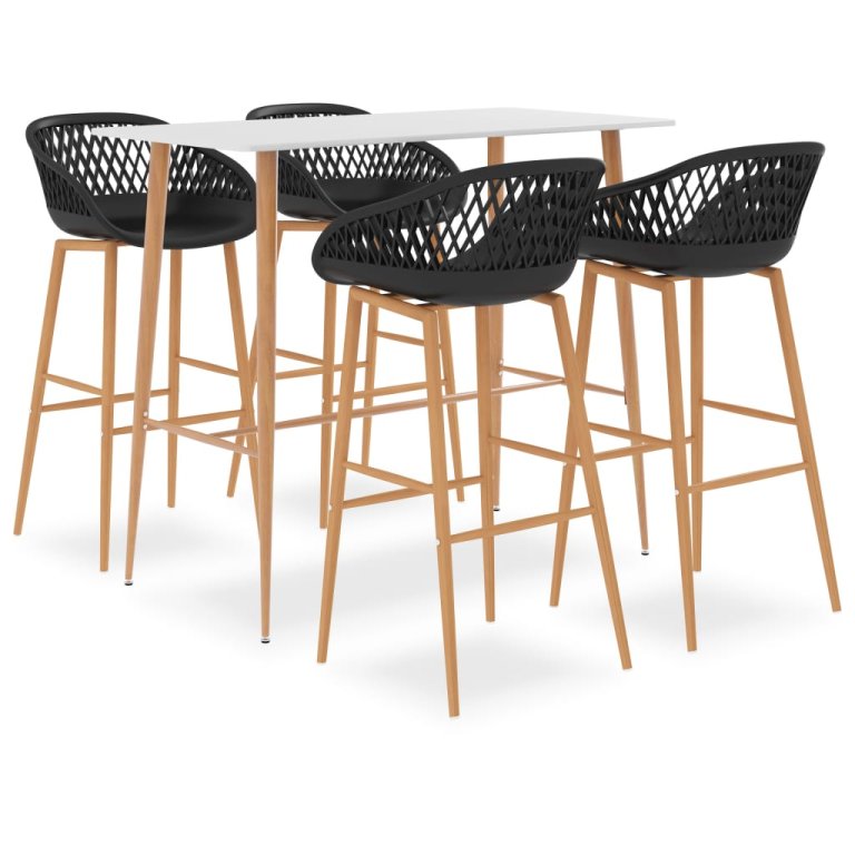 Set mobilier de bar, 5 piese, alb și negru