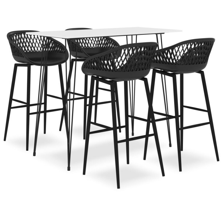 Set mobilier de bar, 5 piese, alb și negru