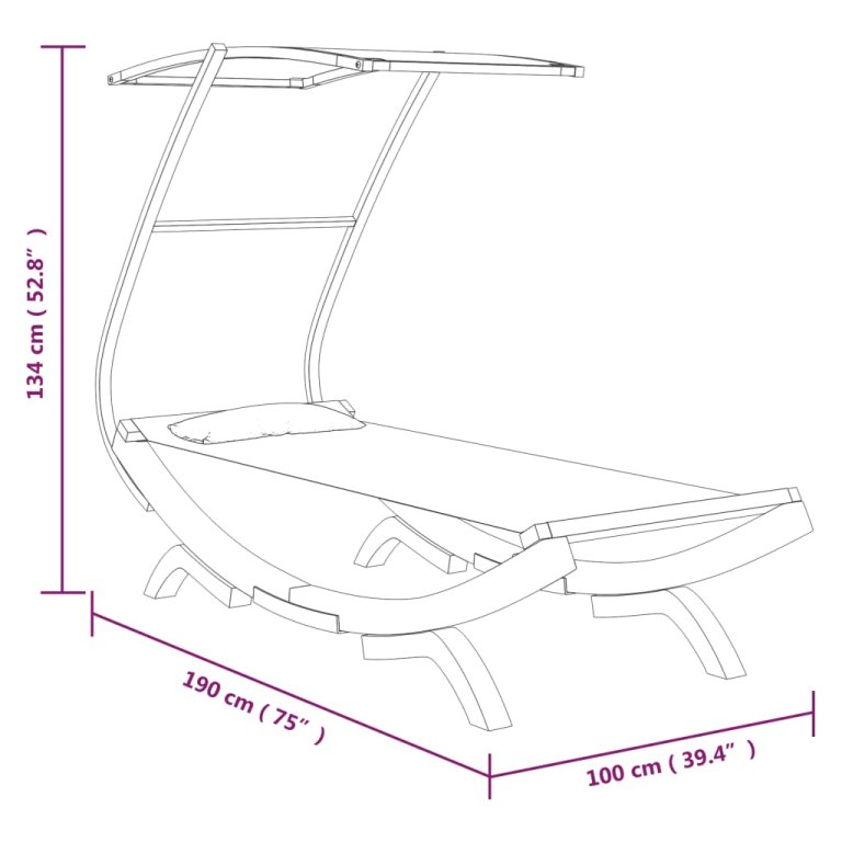 Pat de exterior cu baldachin, crem, 100x190x134 cm, lemn masiv