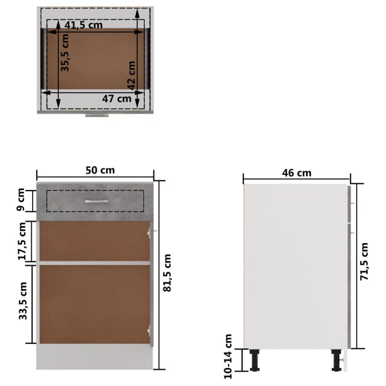 Dulap inferior cu sertar gri beton 50x46x81,5 cm lemn prelucrat