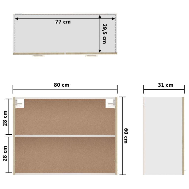 Dulap suspendat, stejar Sonoma, 80 x 31 x 60 cm, lemn prelucrat