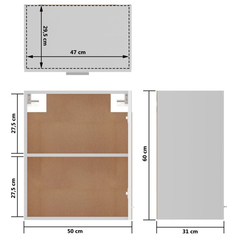 Dulapuri suspendate 2 buc. alb extralucios 50x31x60 cm, lemn