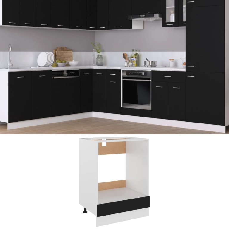 Dulap pentru cuptor, negru, 60x46x81,5 cm, lemn prelucrat