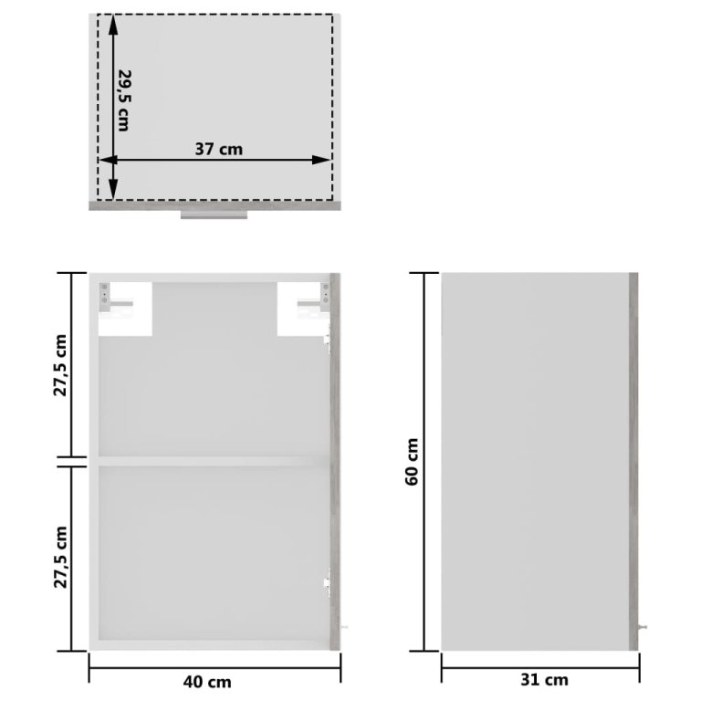 Dulap de sticlă suspendat gri beton 40x31x60 cm lemn prelucrat