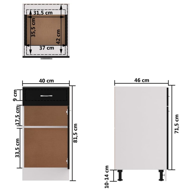 Dulap inferior cu sertar, negru, 40x46x81,5 cm, lemn prelucrat