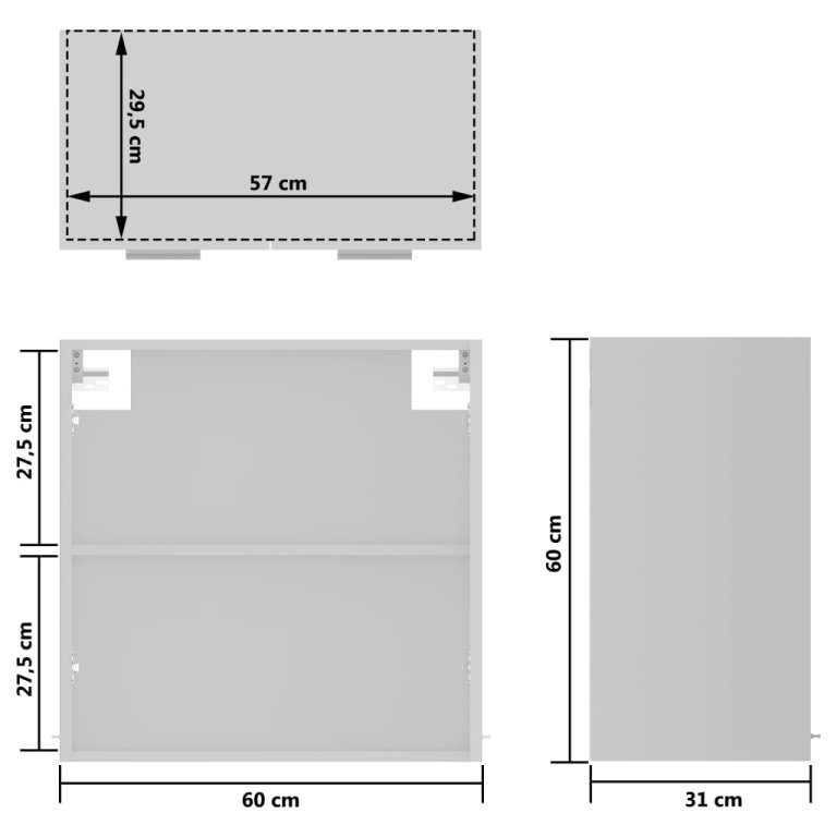 Dulap de sticlă suspendat, alb, 60 x 31 x 60 cm, lemn prelucrat