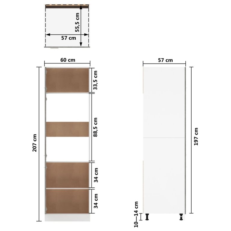 Dulap frigider, gri beton, 60 x 57 x 207 cm, lemn prelucrat