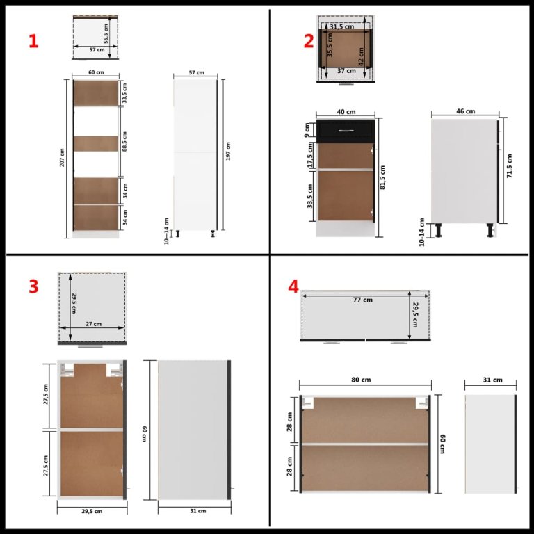 Set dulapuri bucătărie, 8 piese, negru, lemn prelucrat