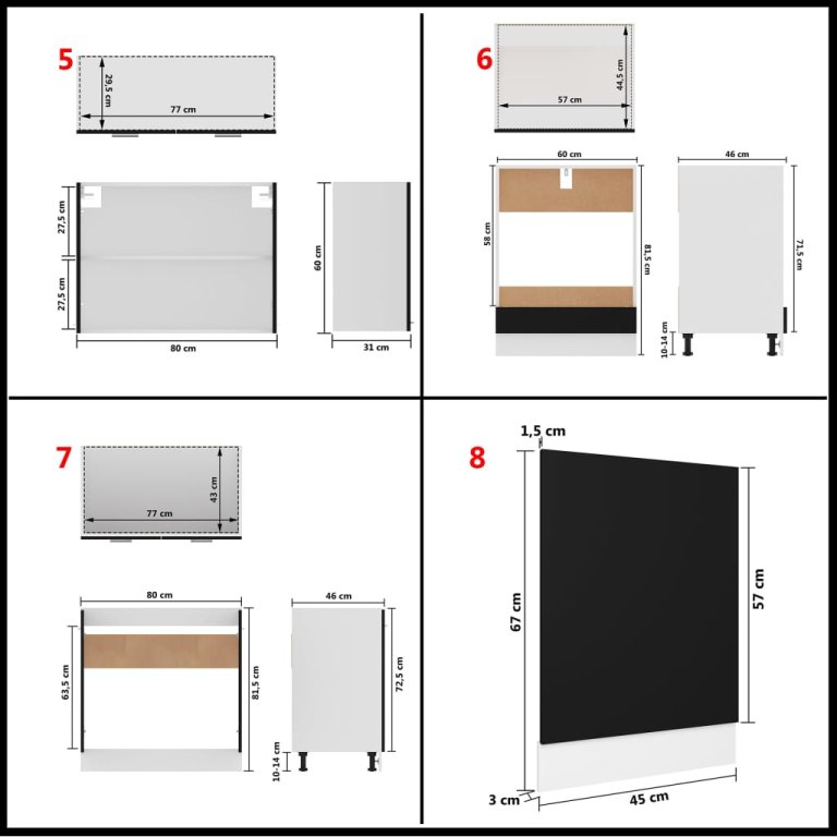 Set dulapuri bucătărie, 8 piese, negru, lemn prelucrat