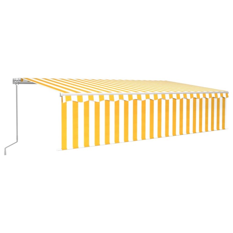 Copertină retractabilă manual cu stor&LED, galben&alb, 6x3 m