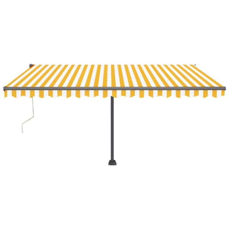 Copertină autonomă retractabilă automat galben&alb 450x300 cm