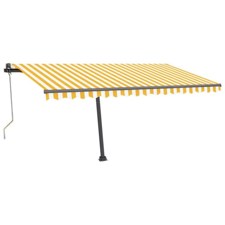 Copertină autonomă retractabilă automat galben&alb 450x300 cm