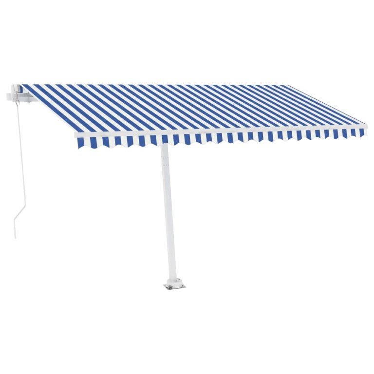 Copertină retractabilă manual cu LED, albastru & alb 400x300 cm