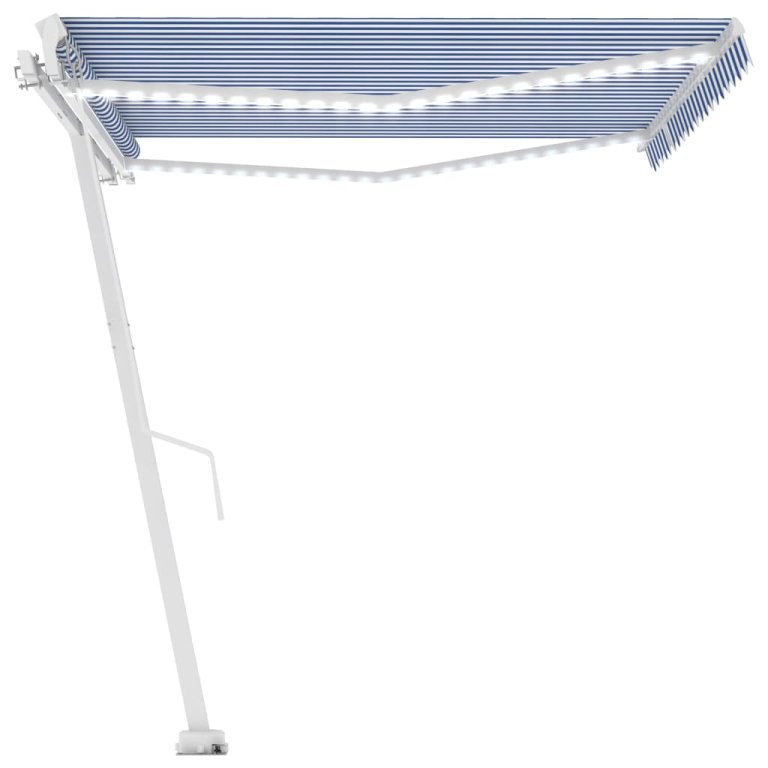 Copertină retractabilă manual cu LED, albastru & alb 400x300 cm