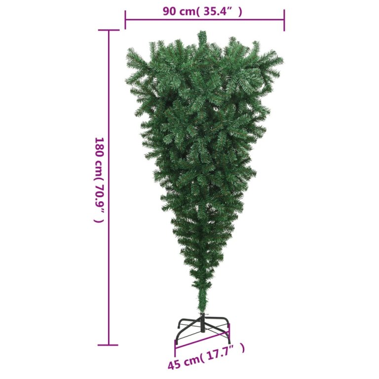 Pom de Crăciun artificial inversat, cu suport, verde, 180 cm