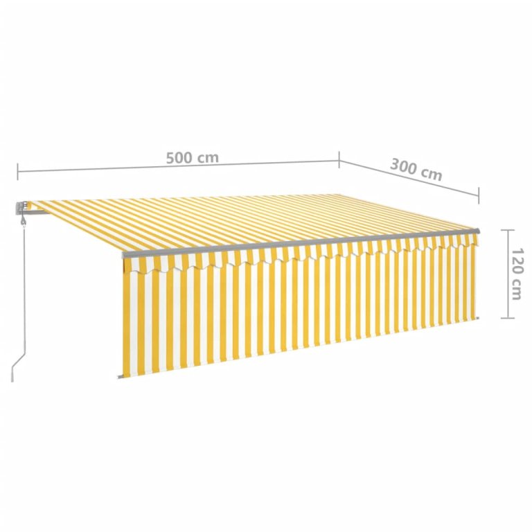 Copertină retractabilă automat stor&LED&senzor galben&alb 5x3m