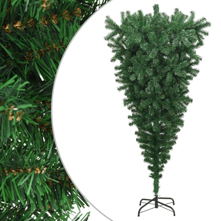 Pom de Crăciun artificial inversat, cu suport, verde, 240 cm