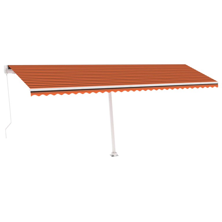 Copertină retractabilă manual, LED, portocaliu&maro, 600x300 cm