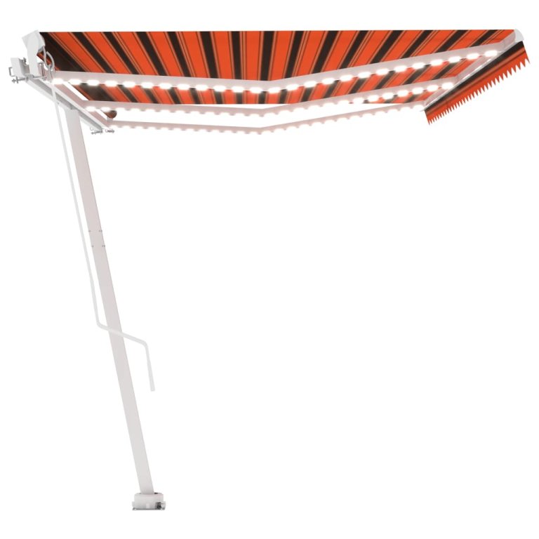 Copertină retractabilă manual, LED, portocaliu&maro, 600x300 cm