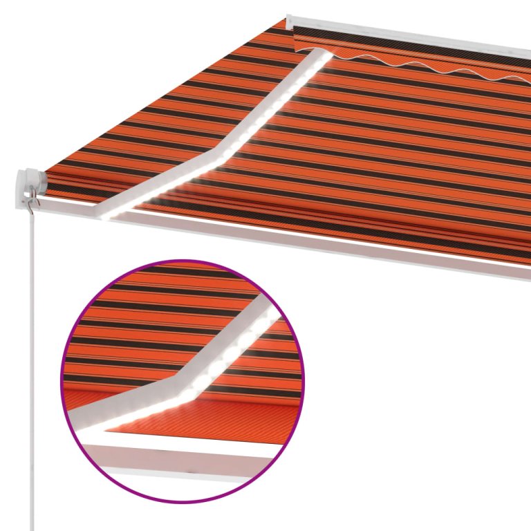 Copertină retractabilă manual, LED, portocaliu&maro, 600x300 cm