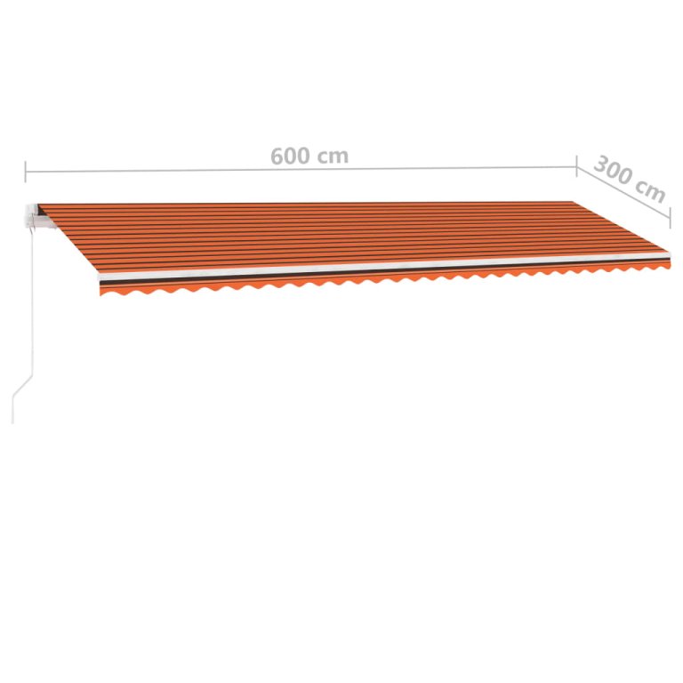 Copertină retractabilă manual, LED, portocaliu&maro, 600x300 cm