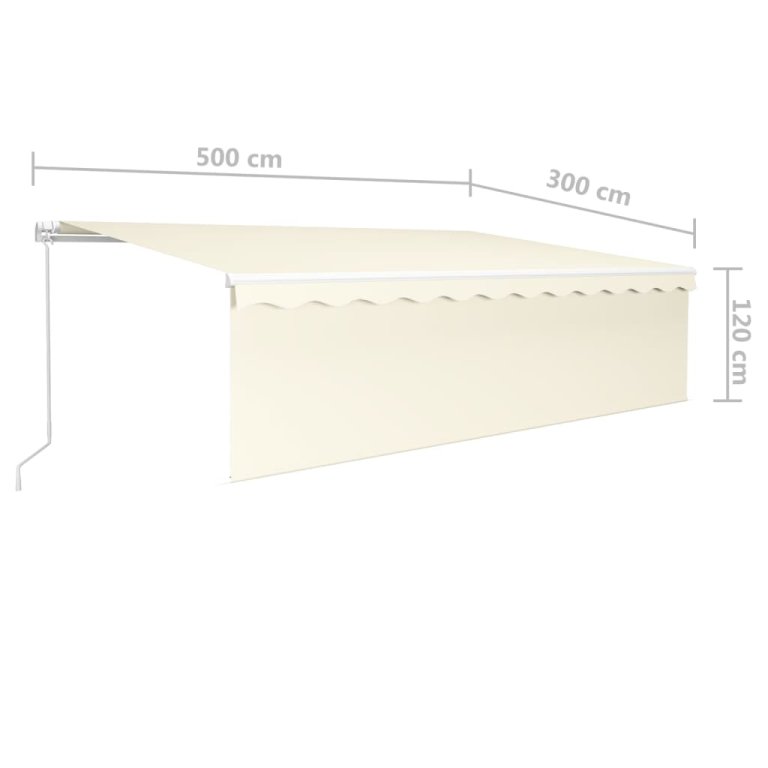 Copertină retractabilă manual cu stor&LED, crem, 5x3 m