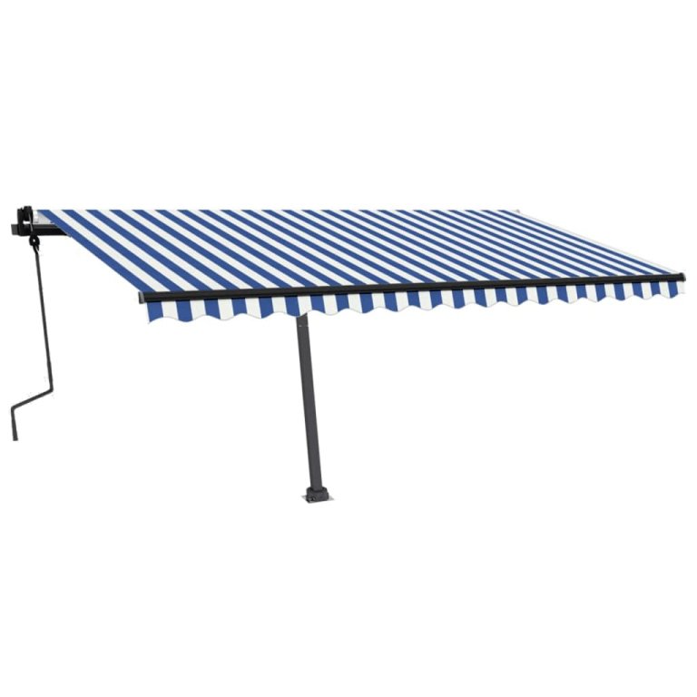 Copertină autonomă retractabilă manual albastru&alb 450x300 cm