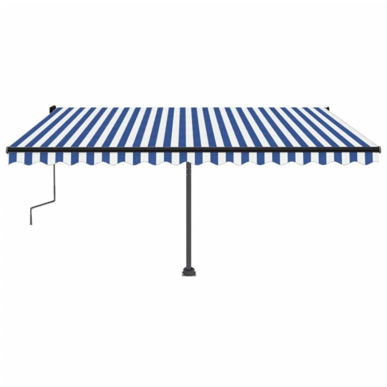 Copertină autonomă retractabilă manual albastru&alb 450x300 cm