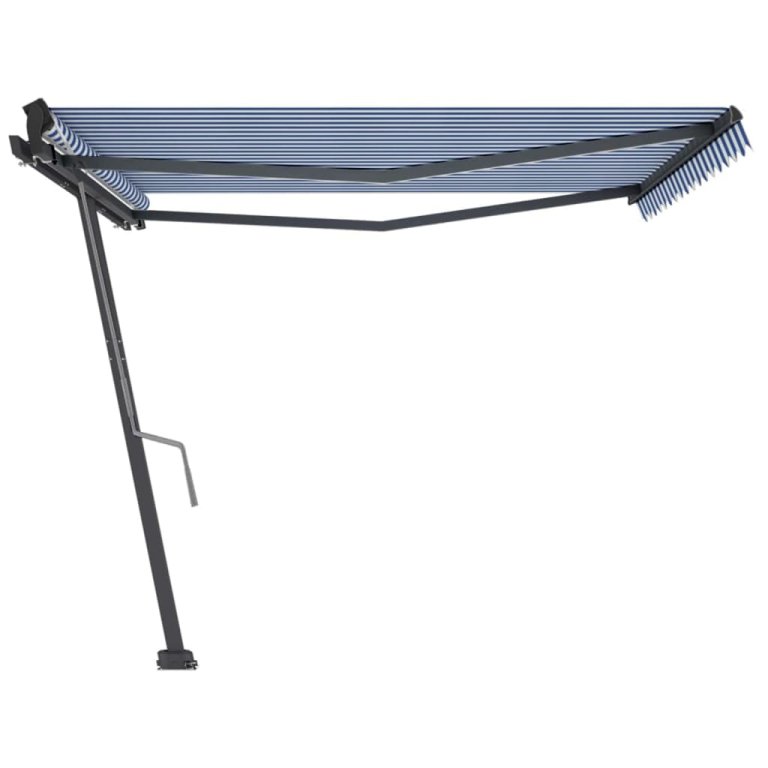 Copertină autonomă retractabilă manual albastru&alb 450x300 cm