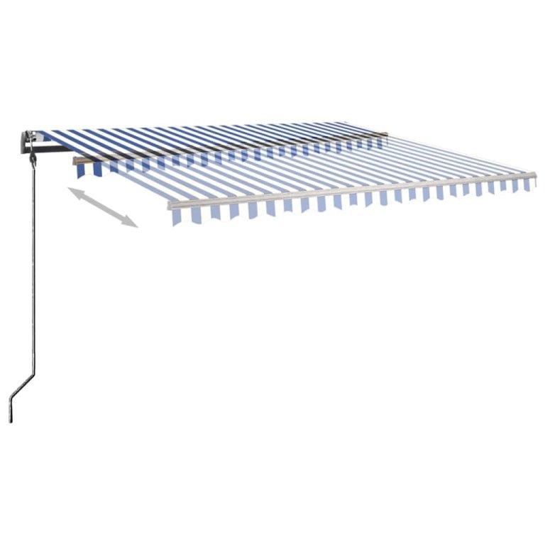 Copertină autonomă retractabilă manual albastru&alb 450x300 cm