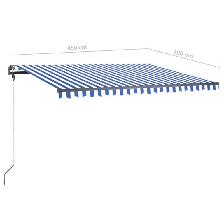 Copertină autonomă retractabilă manual albastru&alb 450x300 cm