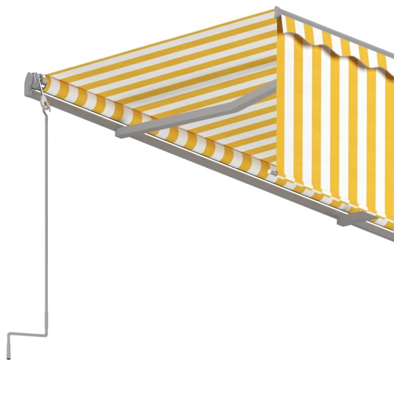 Copertină retractabilă manual cu stor, galben&alb, 4,5x3 m