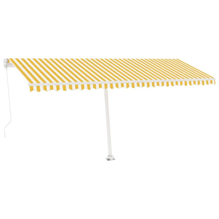 Copertină retractabilă manual cu LED, galben și alb, 500x300 cm