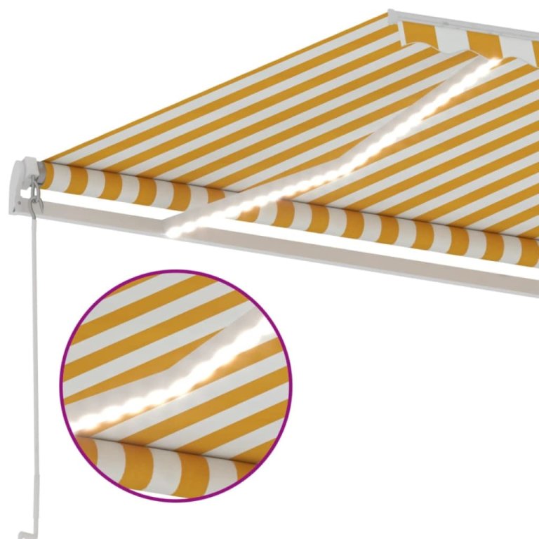 Copertină retractabilă manual cu LED, galben și alb, 500x300 cm