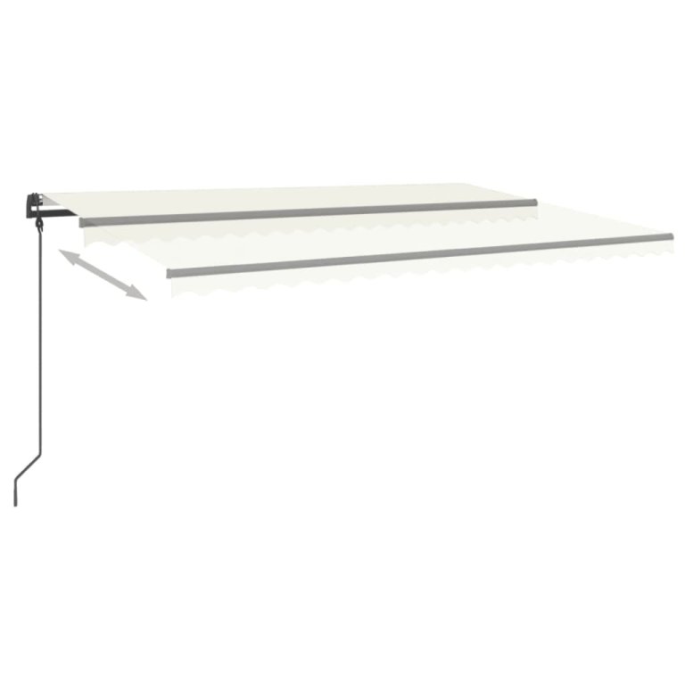 Copertină retractabilă manual, cu stâlpi, crem, 5x3 m