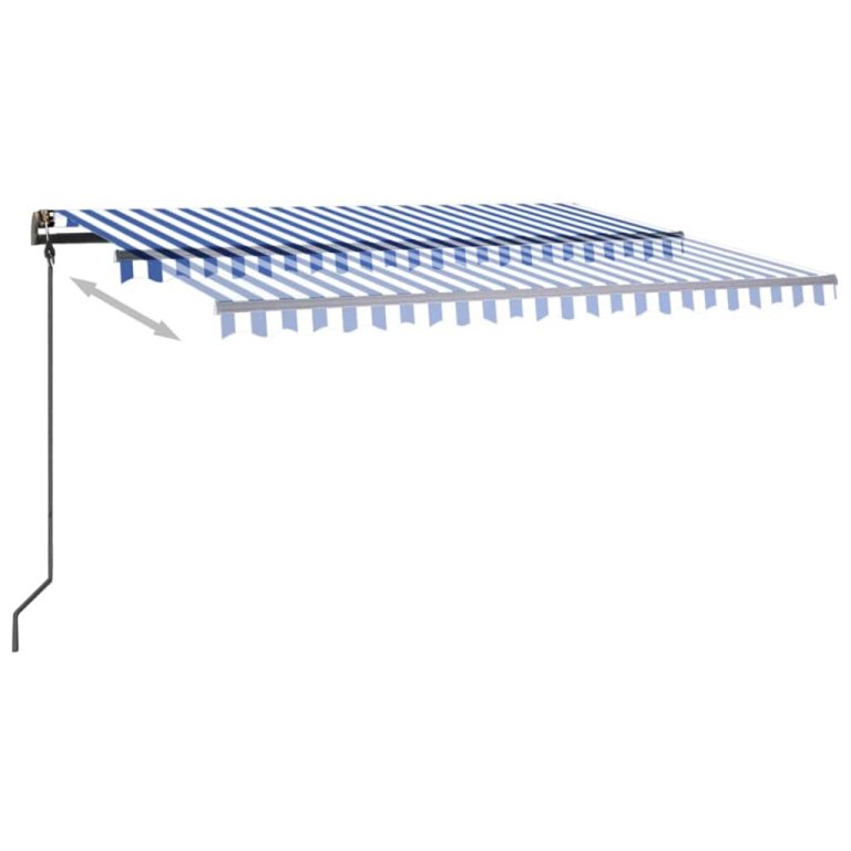 Copertină retractabilă manual, cu LED, albastru & alb 4,5x3 m