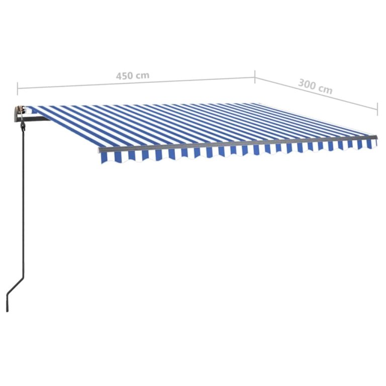 Copertină retractabilă manual, cu LED, albastru & alb 4,5x3 m